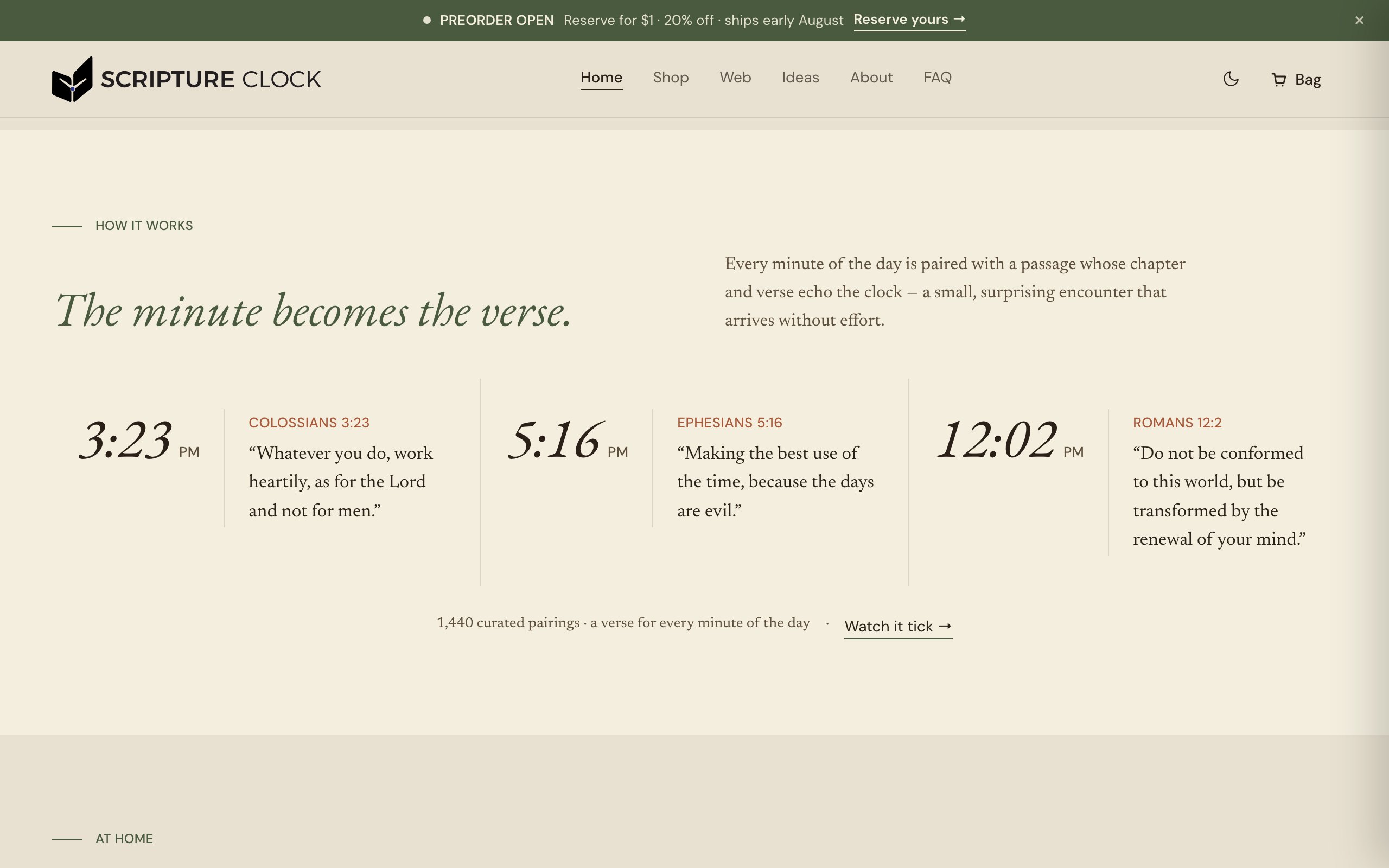 Scripture Clock pairing each minute with a matching Bible passage